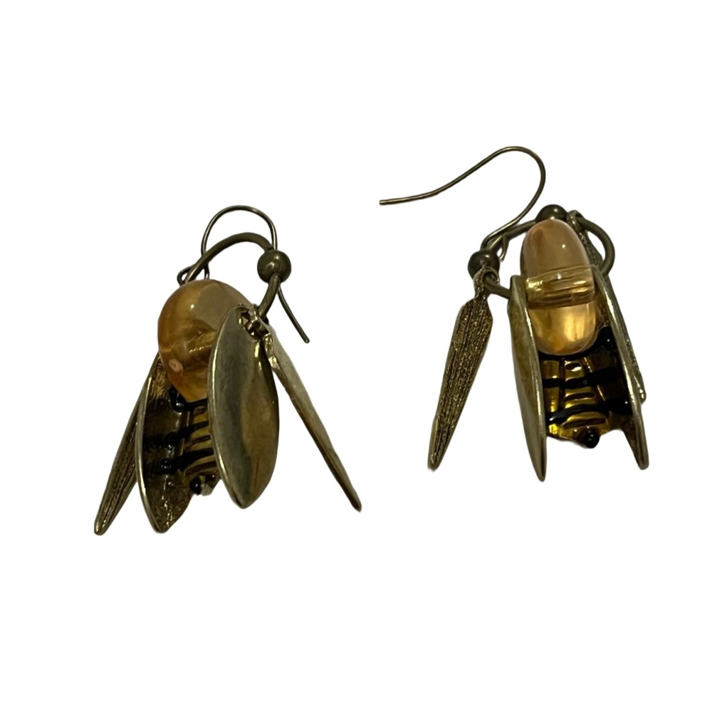Amber-Tone Dangle Bee Motif Earrings - Unbranded